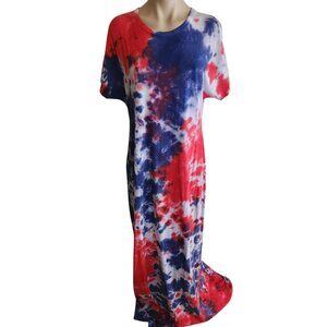 Lularoe Maria Maxi Dress Red White and Blue Tie Dye Size M